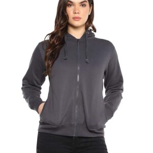 alan jones clothing women's solid zipper hooded sweatshirt | front zip, ribbed hem, lined hood, casual winter wear