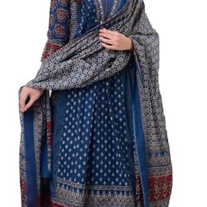 klosia women printed anarkali kurta and pant set with dupatta